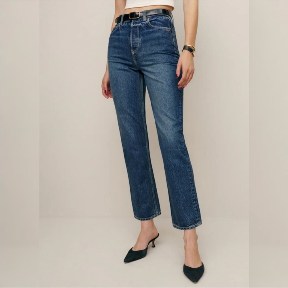 Reformation Dark Blue Straight Leg Jeans